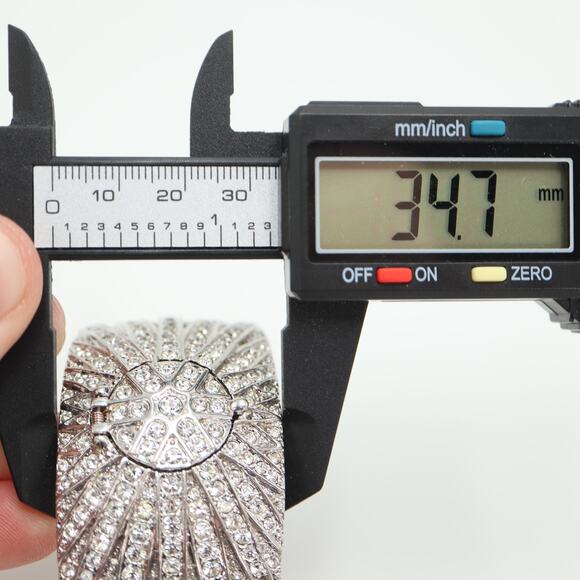 Victoria Wieck Pave Crystal Jewel Cuff Watch 35mm Hidden MOP Dial w New Battery main image 14